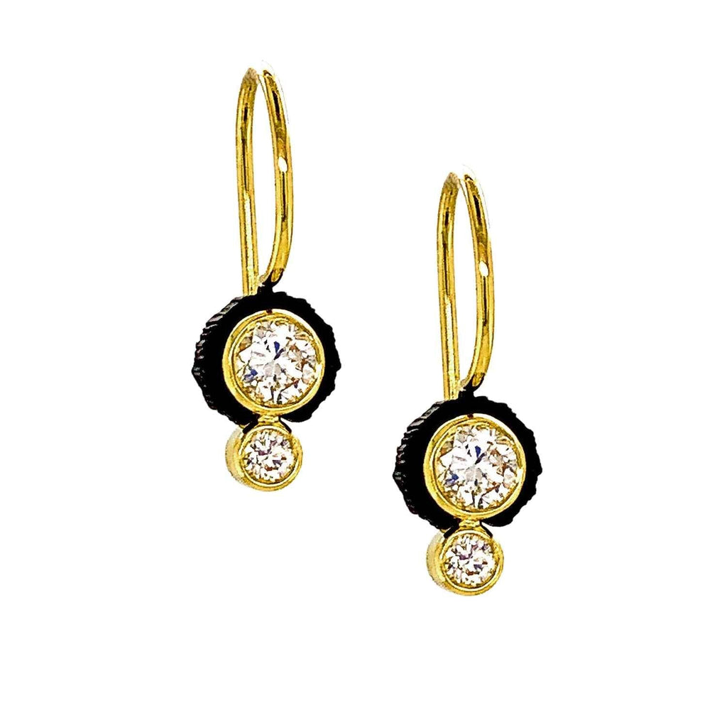 diamond drop earrings in black and gold
