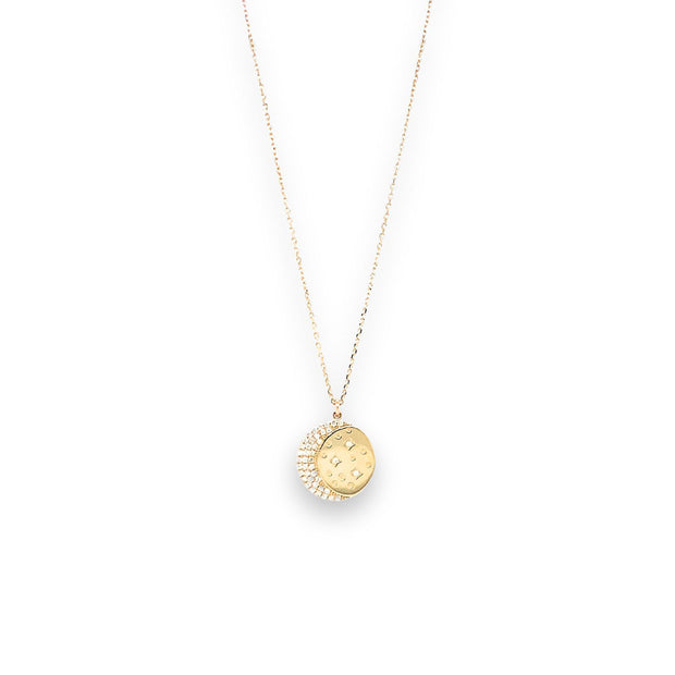 Yellow Gold Moon & Stars Diamond Necklace - "Leia"