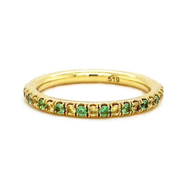 Yellow Gold, Tsavorite Garnet, and Yellow Sapphire Ring - "Clover Sun"