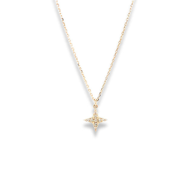 14K Gold Star with Tiny Diamond Pendant 14K White Gold