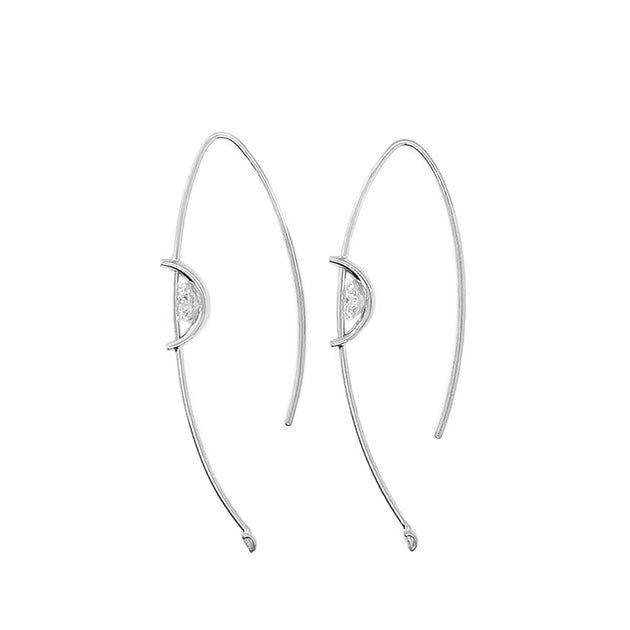 14Kt White Gold Long Diamond Line Drop Hook Wire Pierced Earrings