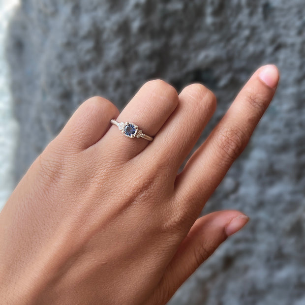 Fantasy Cut Yogo Sapphire & Diamond Engagement Ring - "Midnight Travel"