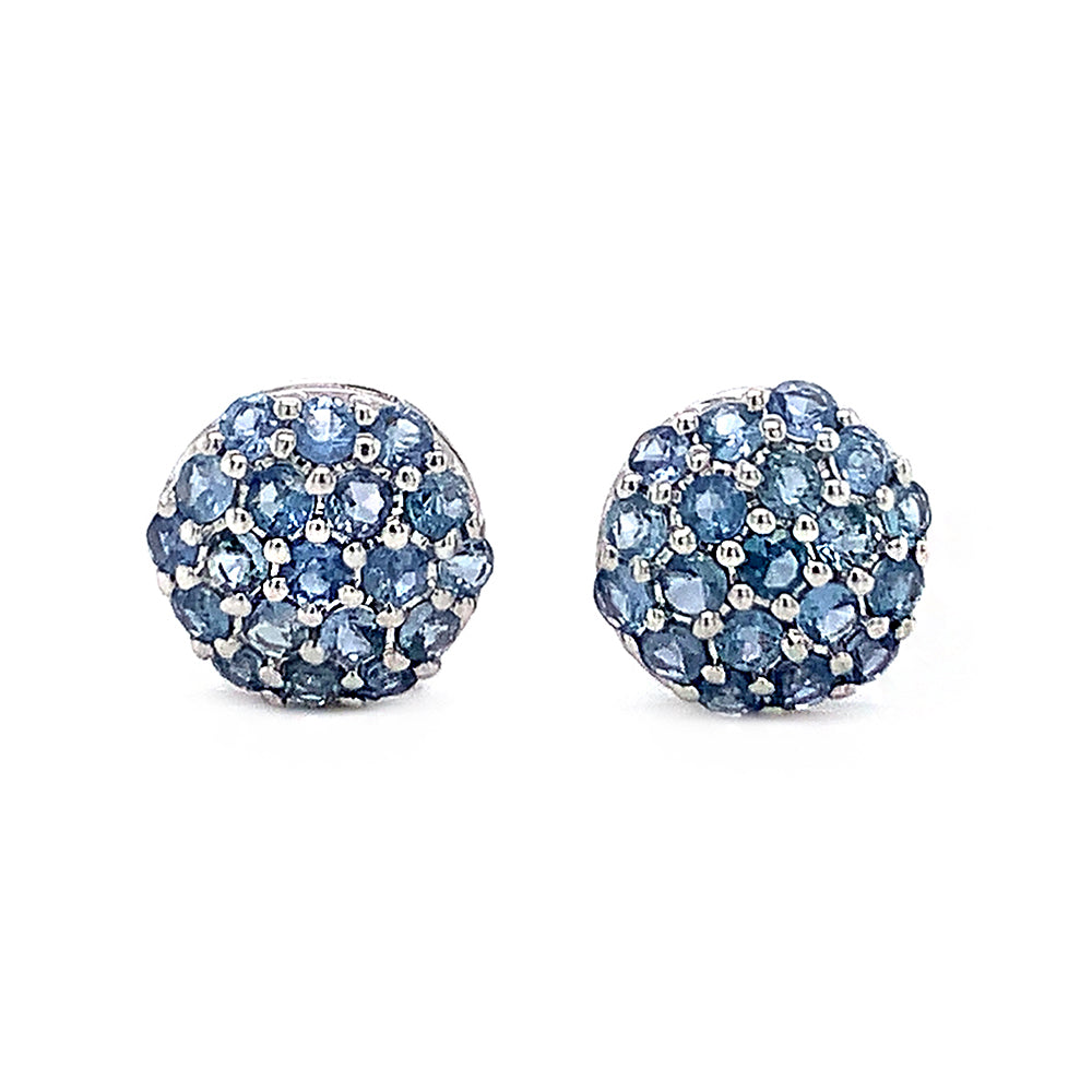 Yogo Sapphire Cluster White Gold Stud Earrings 