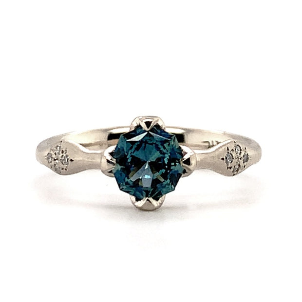 Octagonal Teal Sapphire & Diamond Engagement Ring - "Teal Bloom"