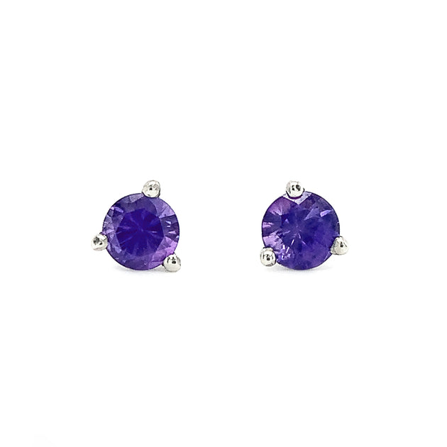 Outlet Single Stud Earring/ Genuine Montana Sapphire/ Princess/ 3mm/ 0.17 cts/ Blue Purple/ Sterling Silver/ Dainty Earring/ Push Back/ Minimalist