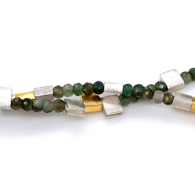 Green Tourmaline & Gold Vermeil + Sterling Silver Necklace - "Ivy Ruins"