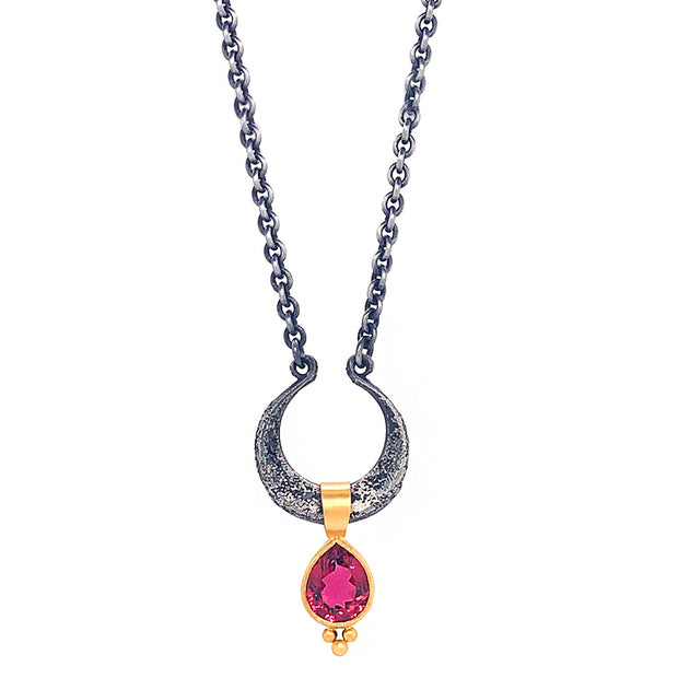 Sterling Silver & Gold Pink Tourmaline Necklace - "Lunatus"