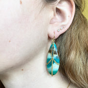 18K yellow gold blue opal and petrified wood dangle earrings model