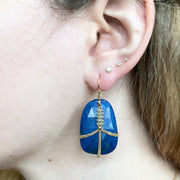 18K yellow gold lapis lazuli and silver diamond rondelle draped drop earrings model
