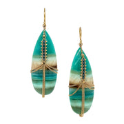 18K yellow gold and blue opal with petrified wood draped earrings
