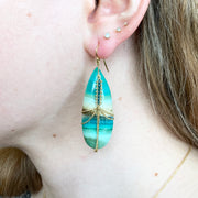 18K yellow gold and blue opal with petrified wood draped earrings model