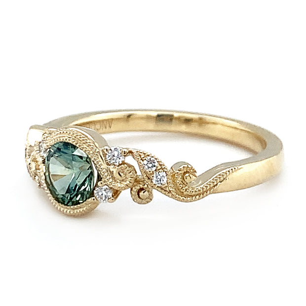 Green Montana Sapphire and Diamond Ring - "Resplendent"