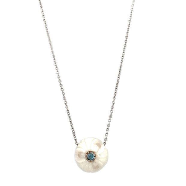 Freshwater Pearl & Blue Topaz Necklace - "Narcissus"