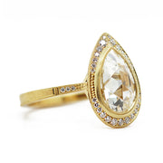 Yellow Gold & Pear Rose-Cut Diamond Engagement Ring - "Virginia Halo"