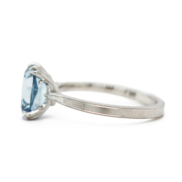 Platinum & Cushion Montana Sapphire Engagement Ring - "Laurel Solitaire"