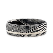 Woodgrain Damascus Steel and White Gold Band