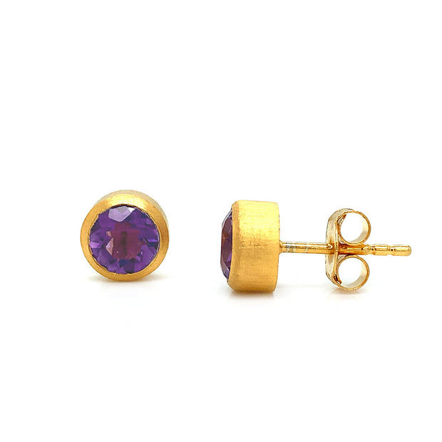 Gold Vermeil Bezel-Set Amethyst Stud Earrings