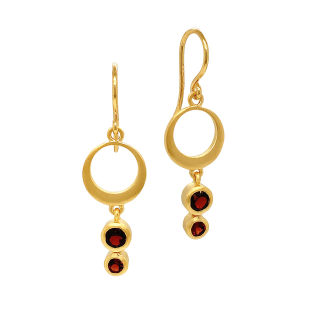 Double Garnet & Gold Vermeil Drop Earrings - "Carmine"