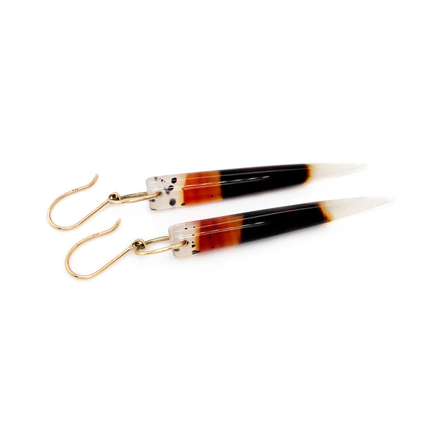 Yellow Gold and Montana Agate Spear Earrings - "Sunset Point"