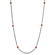 Faceted Ruby Silver & Gold Station Necklace - "Islands of Ruby"