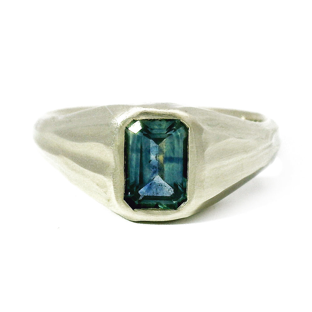 Emerald-Cut Montana Sapphire Signet Ring -