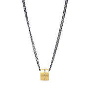 Rene Escobar 18K Yellow Gold Oval Diamond Pendant with Sterling Silver Double-Strand Cable Chain Front