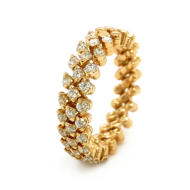 Yellow Gold Three Row Expandable Brevetto Diamond Ring