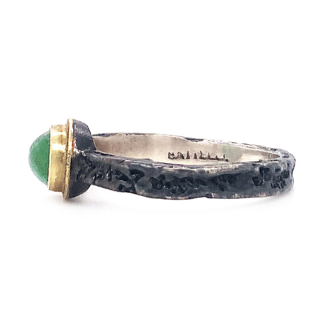Yellow Gold and Sterling Silver Emerald Ring - "Fern Allure"