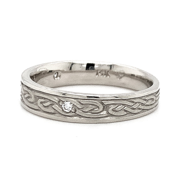 Engraved White Gold Band - "Infinity Knot"