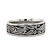 White Gold & Engraved Dragon Band - "The Guardian"