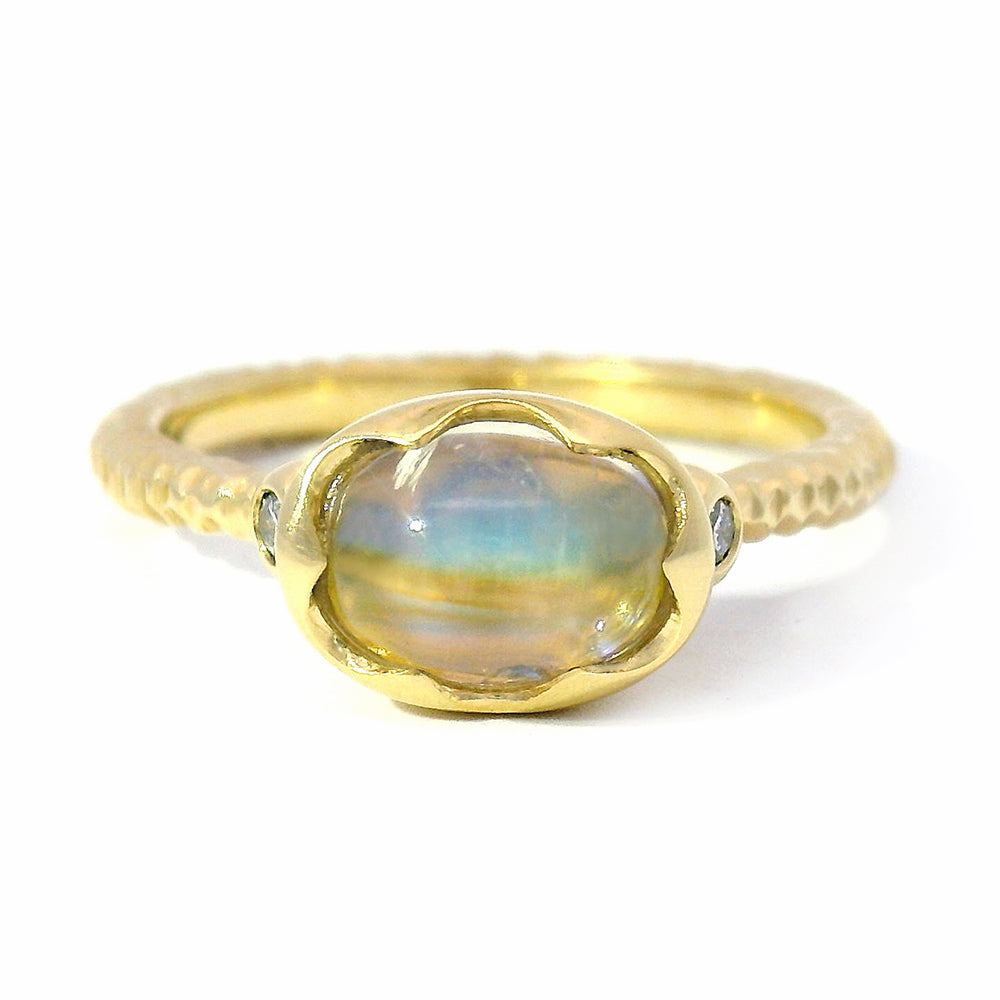 Rainbow Moonstone Diamond Wishing Well Ring 