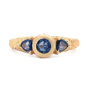Yogo Sapphire Three Stone Ring - "Buried Gems"