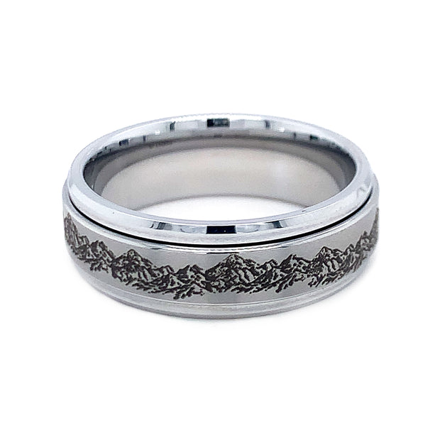 Tungsten with Mountain Engraving "Spinner" Ring