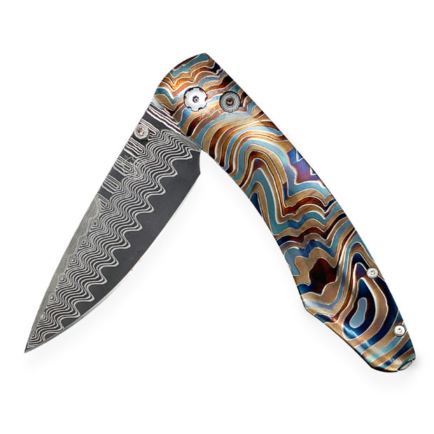 Damascus Steel and Titanium Knife - "Topo"