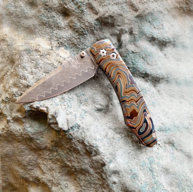 Damascus Steel and Titanium Knife - "Topo"