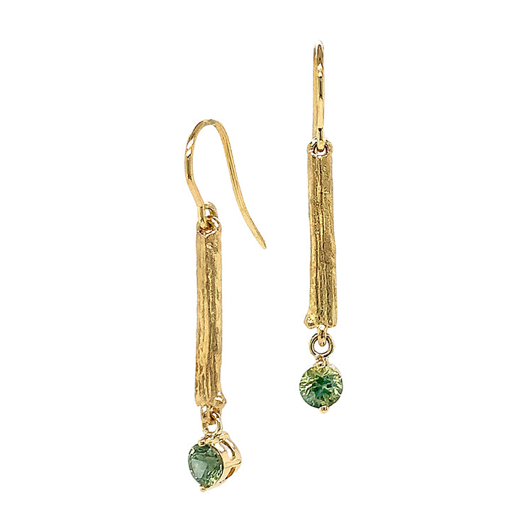 Green Montana Sapphire Yellow Gold Drop Earrings 