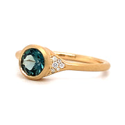 Yellow Gold and Round Teal Montana Sapphire Ring - "Serena"