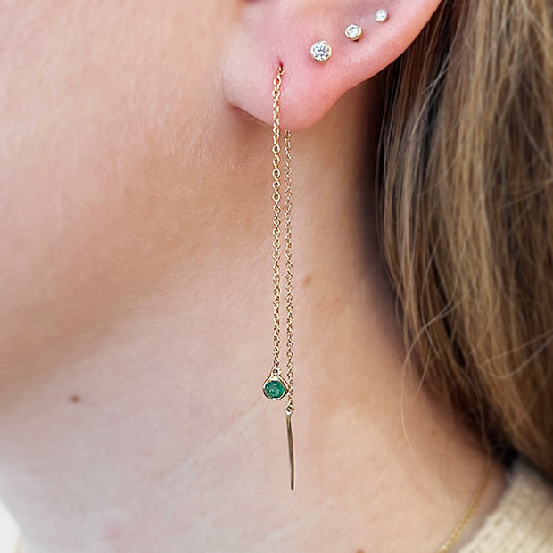 Emerald and Yellow Gold Threader Earrings