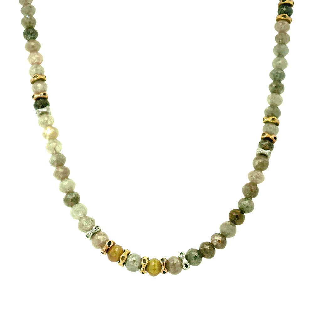 Diamond Bead & Multi-Color Metal Necklace - 