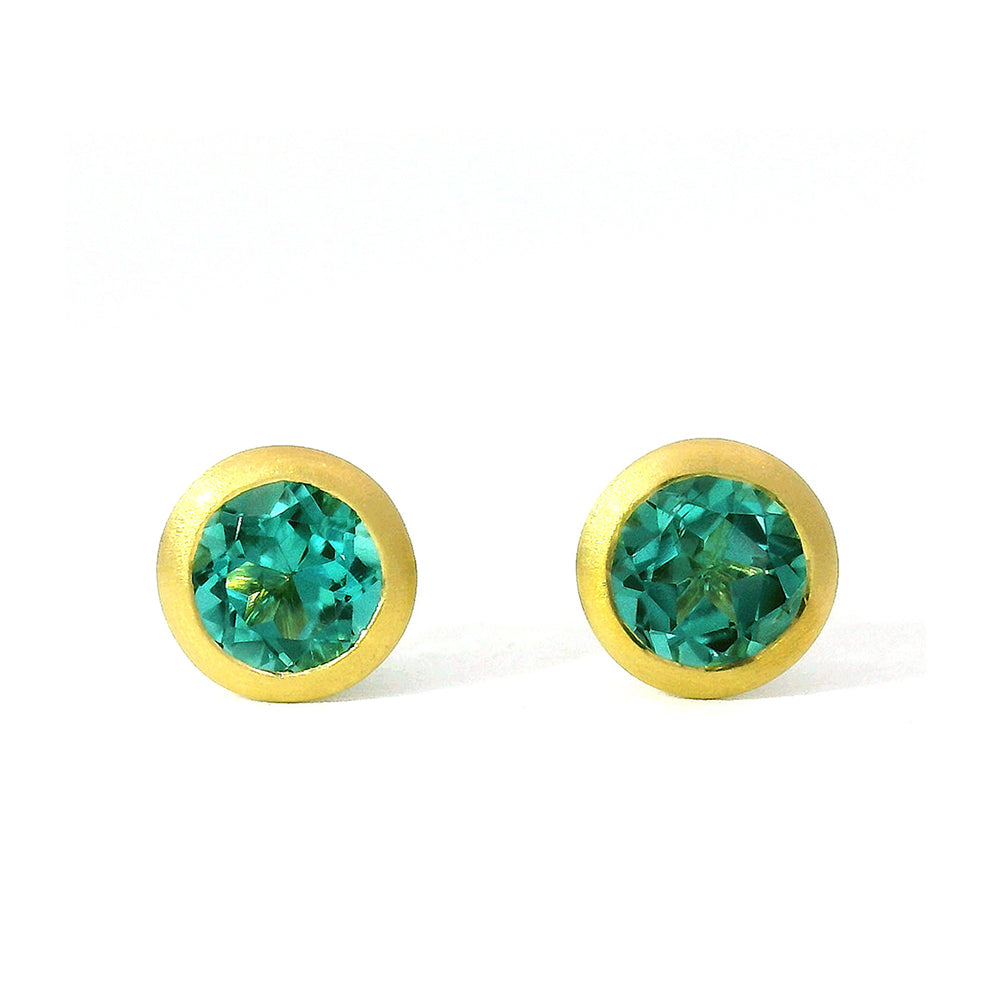 Green Tourmaline Yellow Gold Stud Earrings