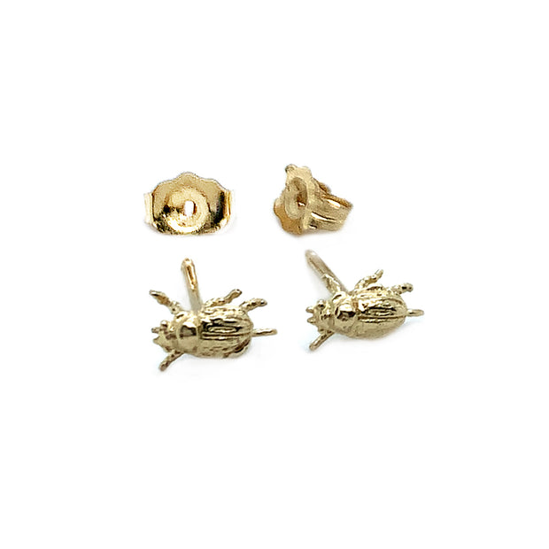 14K Yellow Gold Stud Earrings - "Tiny Beetles"