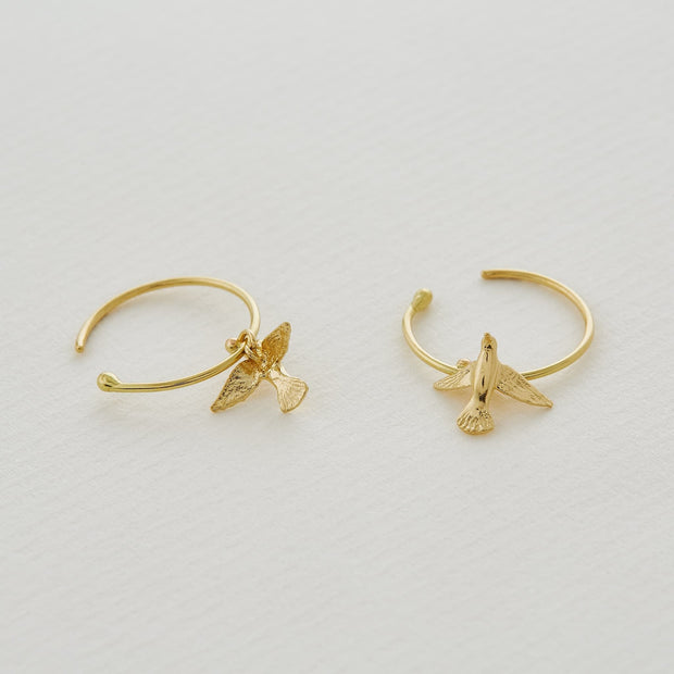 Yellow Gold Hoop Earrings - "Teeny Tiny Hummingbirds"