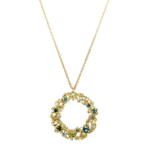 Montana Sapphire, Aquamarine, Peridot, & Diamond Necklace  - "Large Ring of Fire"