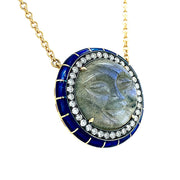 Carved Labradorite, Diamond, & Enamel Necklace- "Rock Candy Lunar Secrets"