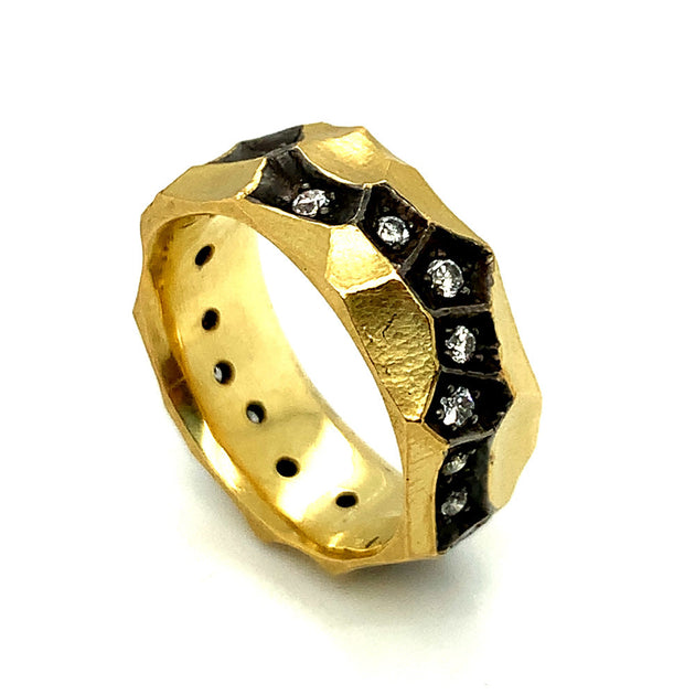 18kt yellow gold and sterling silver caged diamond ring