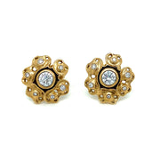 18K Yellow Gold Diamond Stud Earrings - "Rosette"