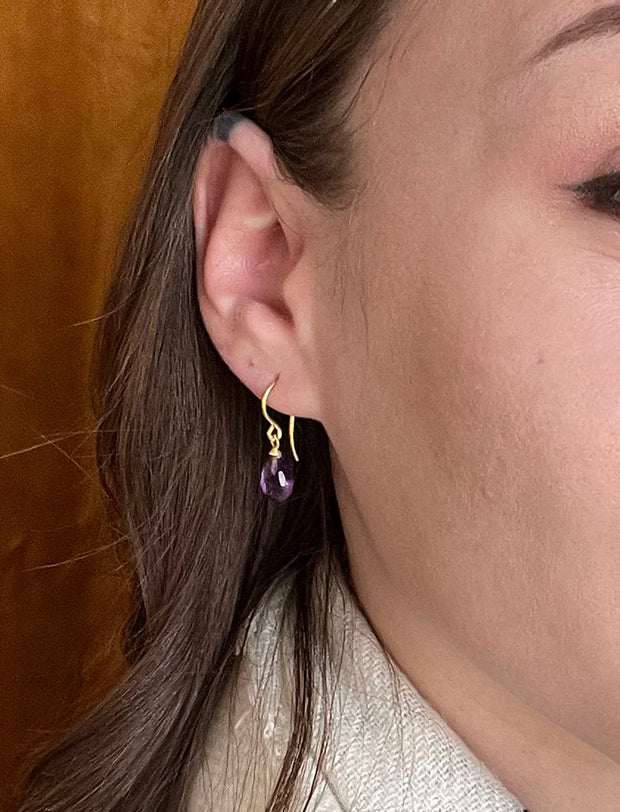 Gold Vermeil Small Amethyst Drop Earrings