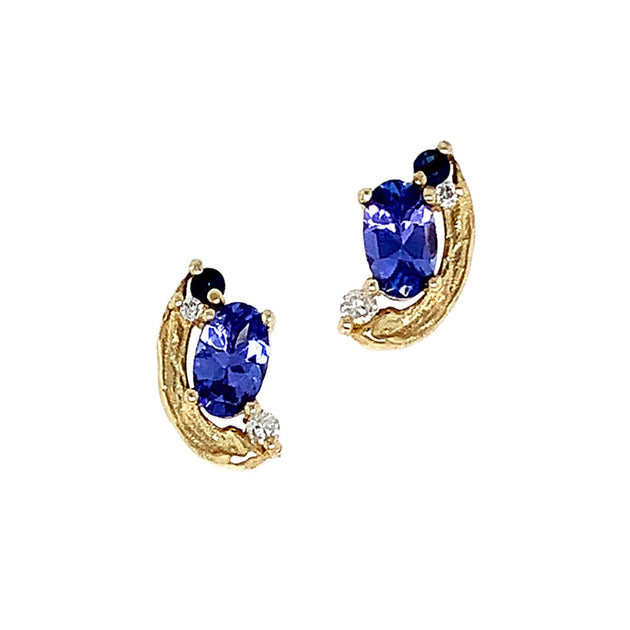 Genuine store Tanzanite Periwinkle Flower Earring Studs, 1.35 ctw.