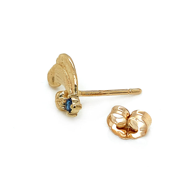 Single Yellow Gold and Blue Sapphire Earring - "Prussian Blue"