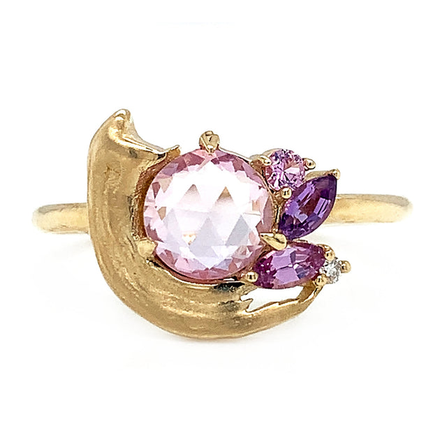 Yellow Gold & Pink Sapphire Ring - "Impasto Potter's Pink"